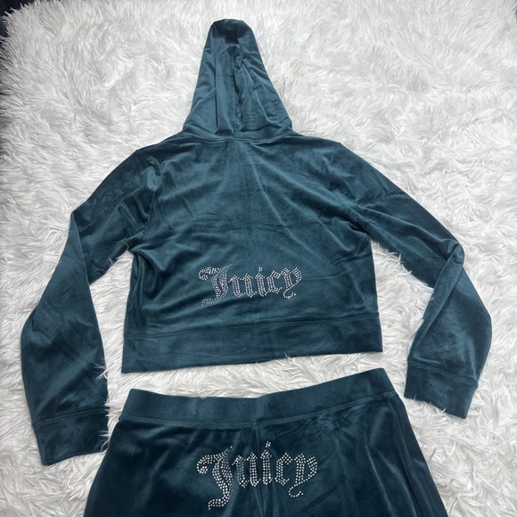 Juicy Couture Pants - JUICY COUTURE Velour Tracksuit  Track Suit Large Rare Dark Seafoam Rhinestones